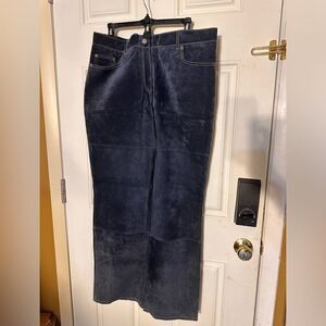 Leather Pants - Isaac Mizrahi Suede Leather Pants for Women size 14 Navy Blue